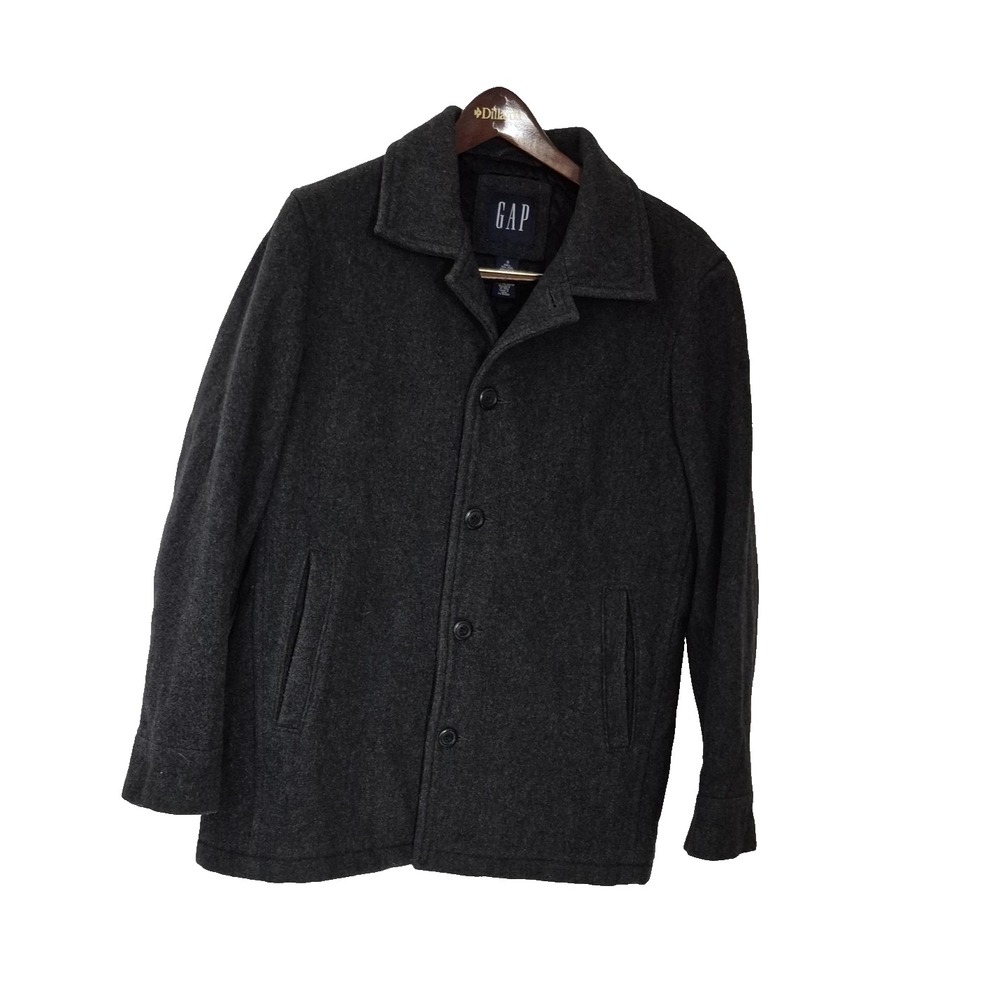 Gap Coat Mens Small Gray Wool Blend Button Front Quilted Lined Winter Overcoat‎